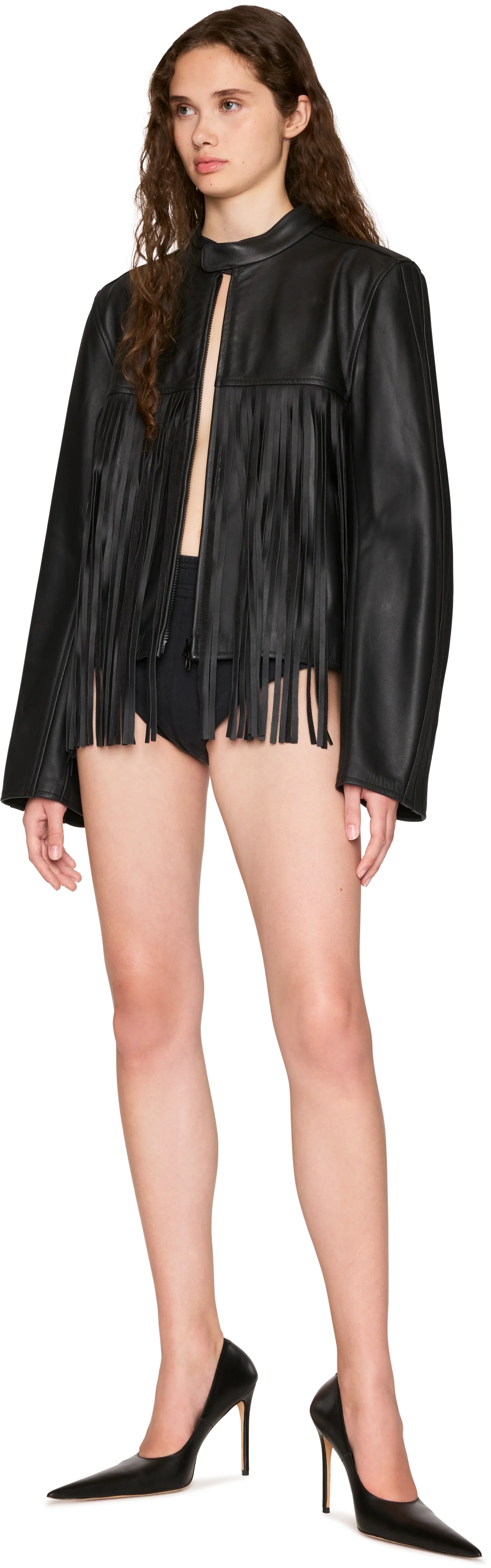 VETEMENTS Fringed Boxy Moto Leather Jacket