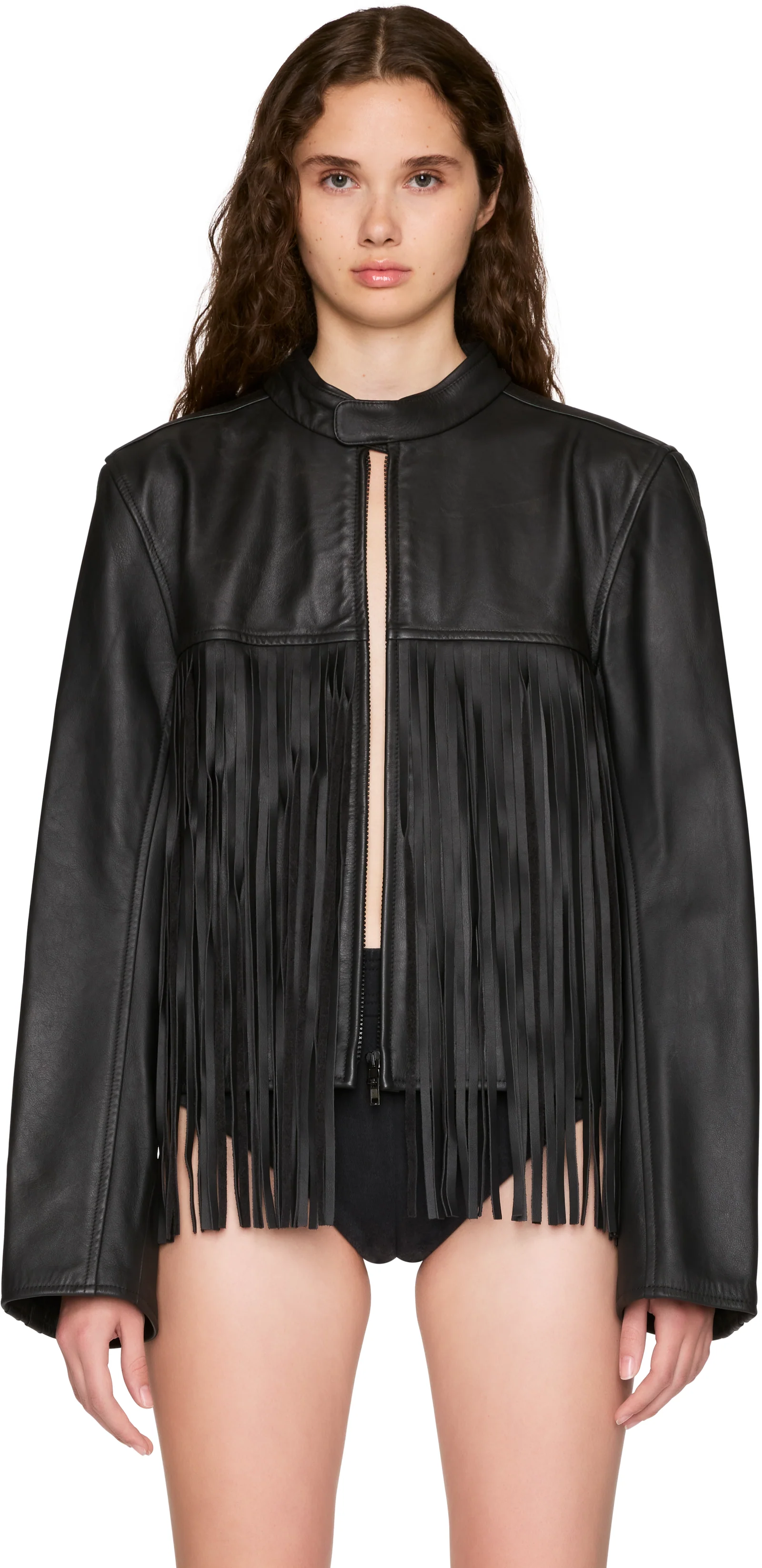VETEMENTS Fringed Boxy Moto Leather Jacket