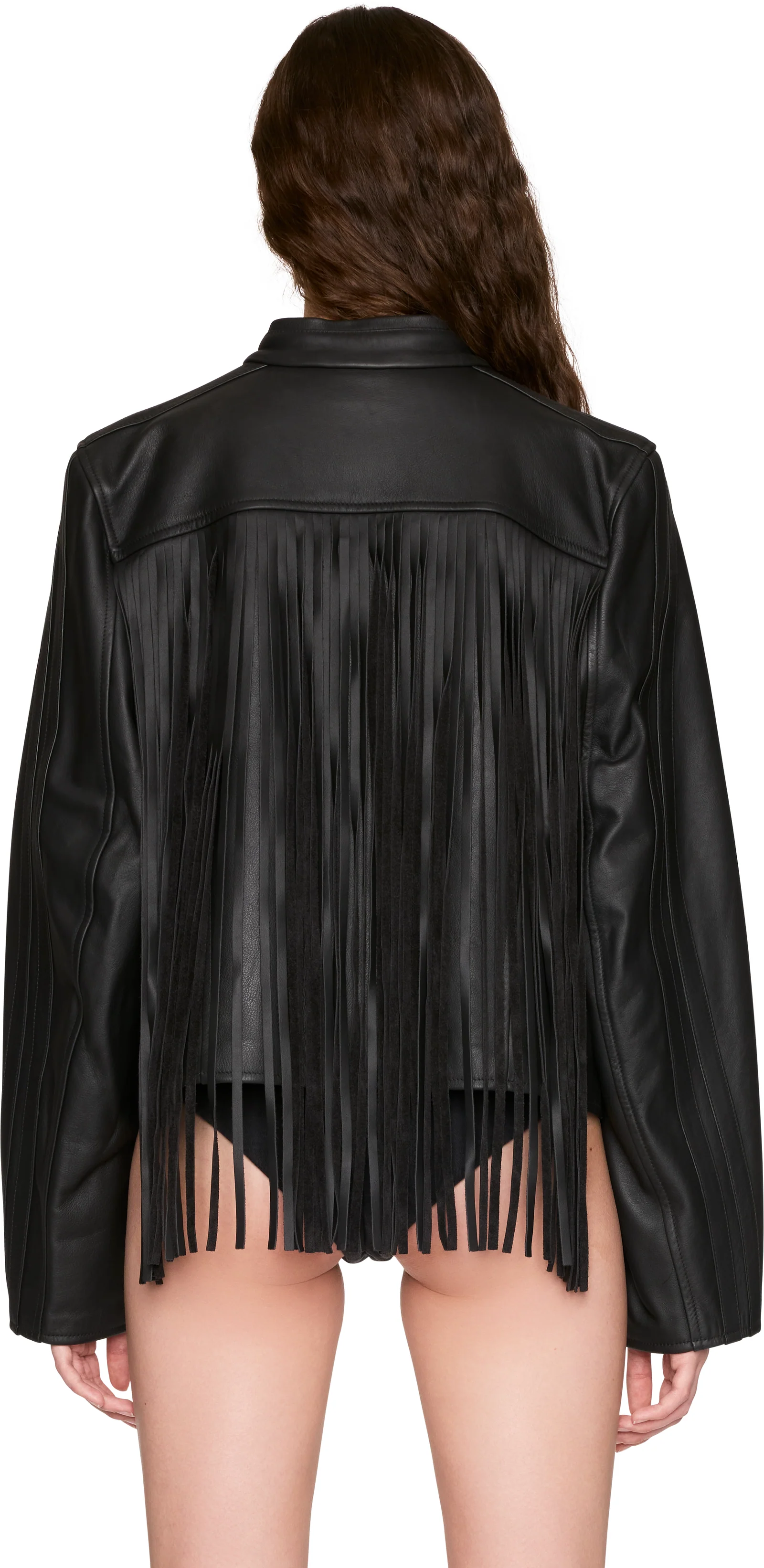 VETEMENTS Fringed Boxy Moto Leather Jacket