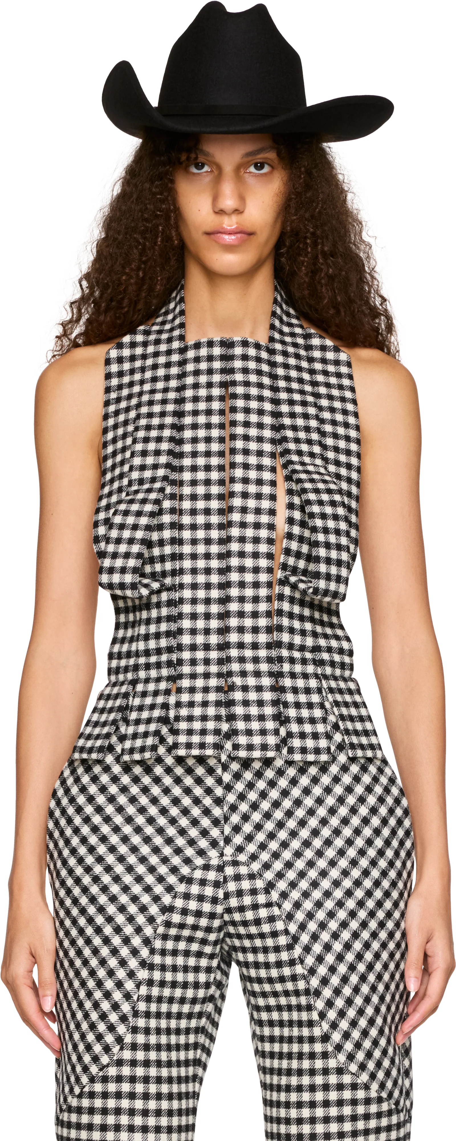 Jean Paul Gaultier Check Slits Sleeveless Top
