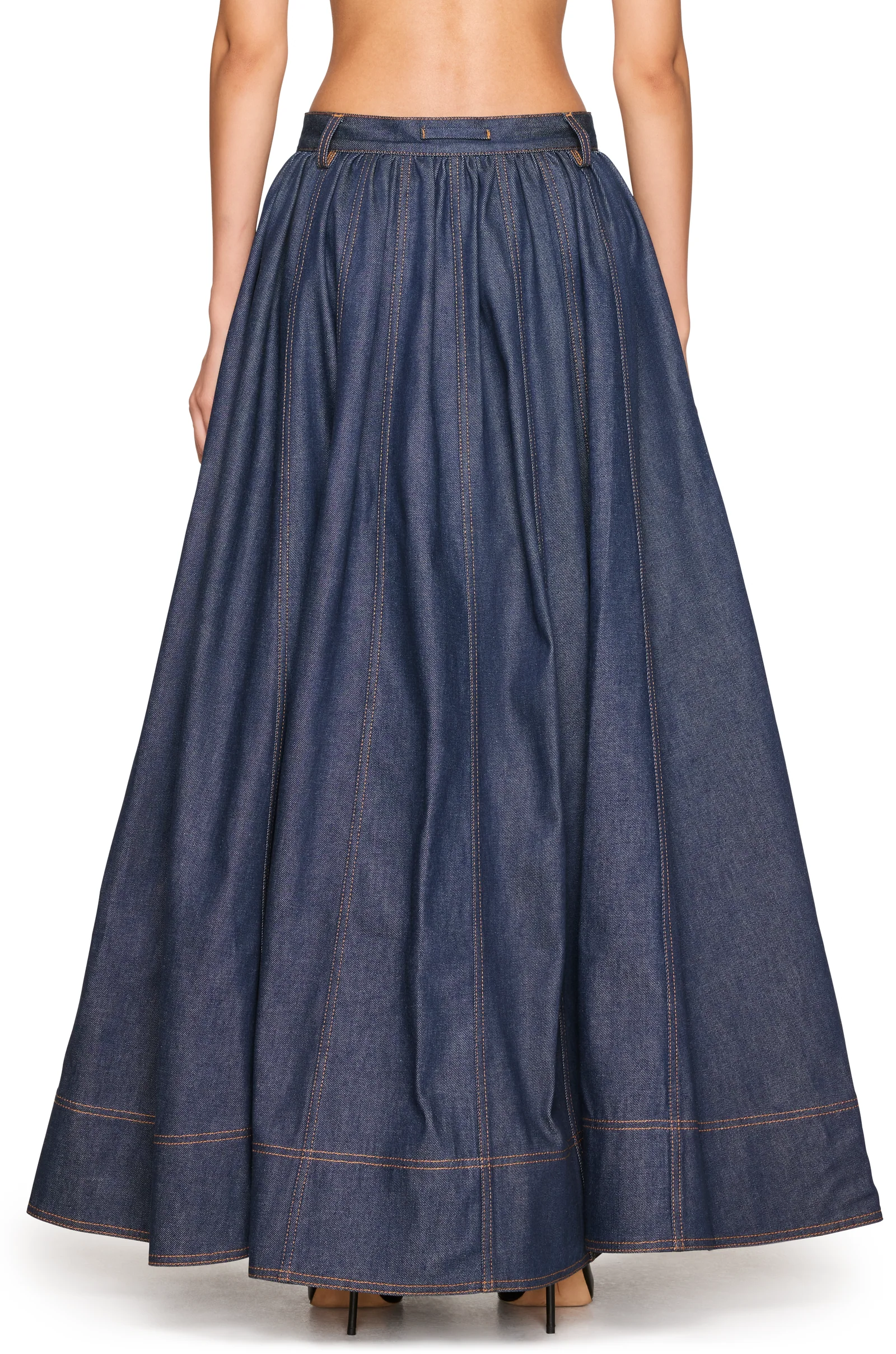 Jean Paul Gaultier Pleated Denim Maxi Skirt
