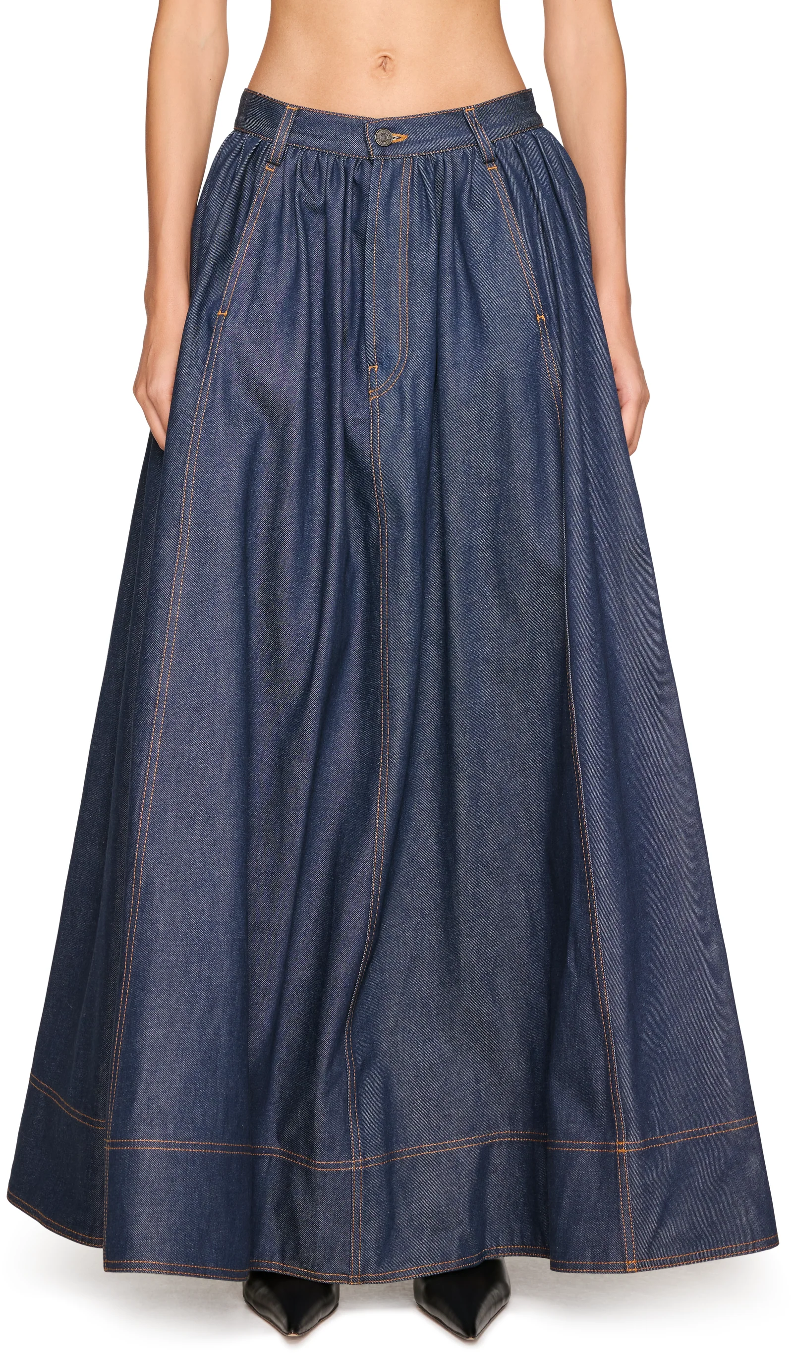 Jean Paul Gaultier Pleated Denim Maxi Skirt