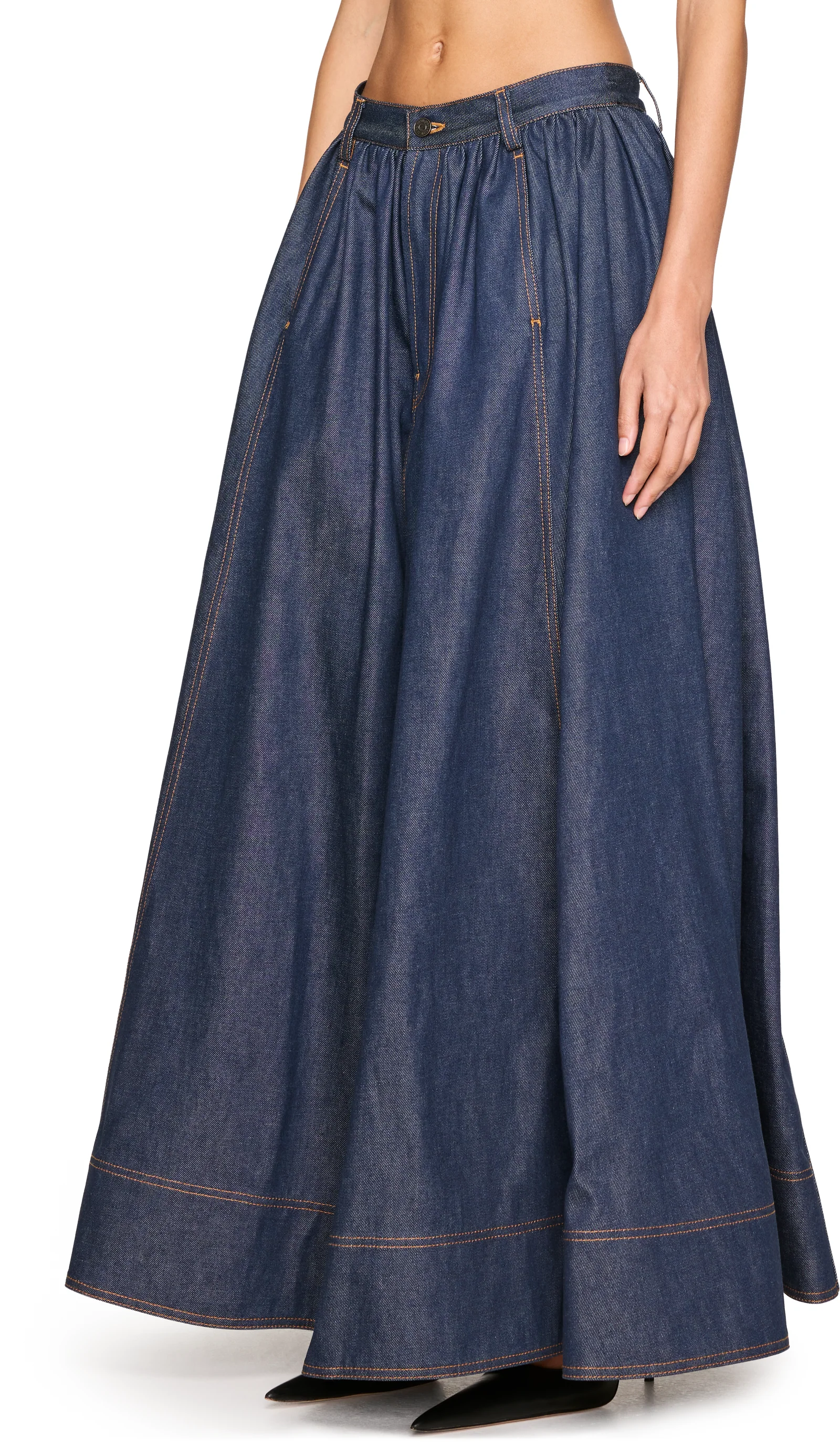 Jean Paul Gaultier Pleated Denim Maxi Skirt