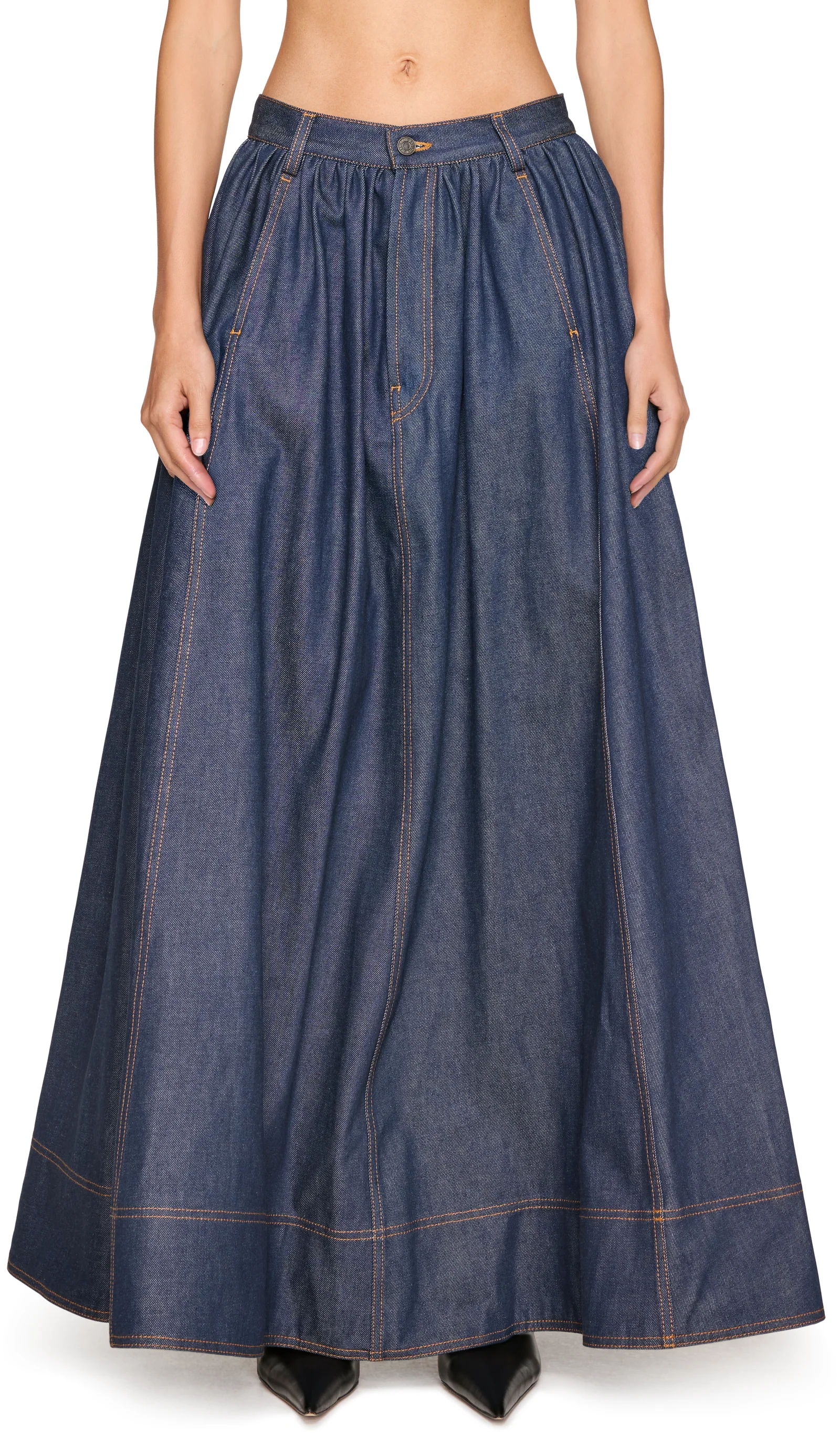Jean Paul Gaultier Pleated Denim Maxi Skirt
